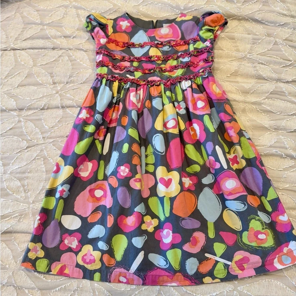 Hanna Andersson Floral Ruffle Dress Girls Size 120 Soft Cotton Spring